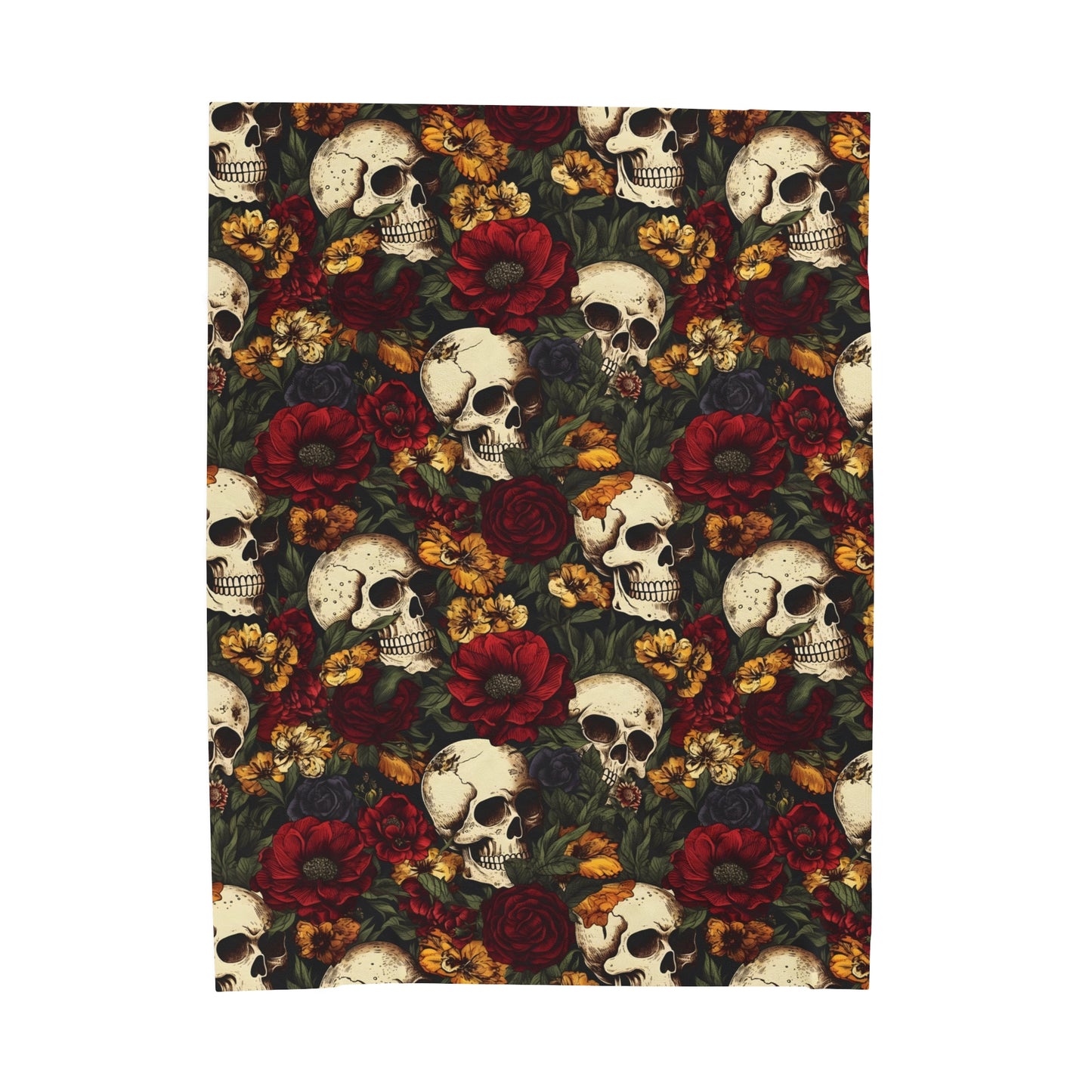 Skull Print Velveteen Plush Blanket | Soft, Edgy, Luxurious and Comforting | Available in Multiple Sizes