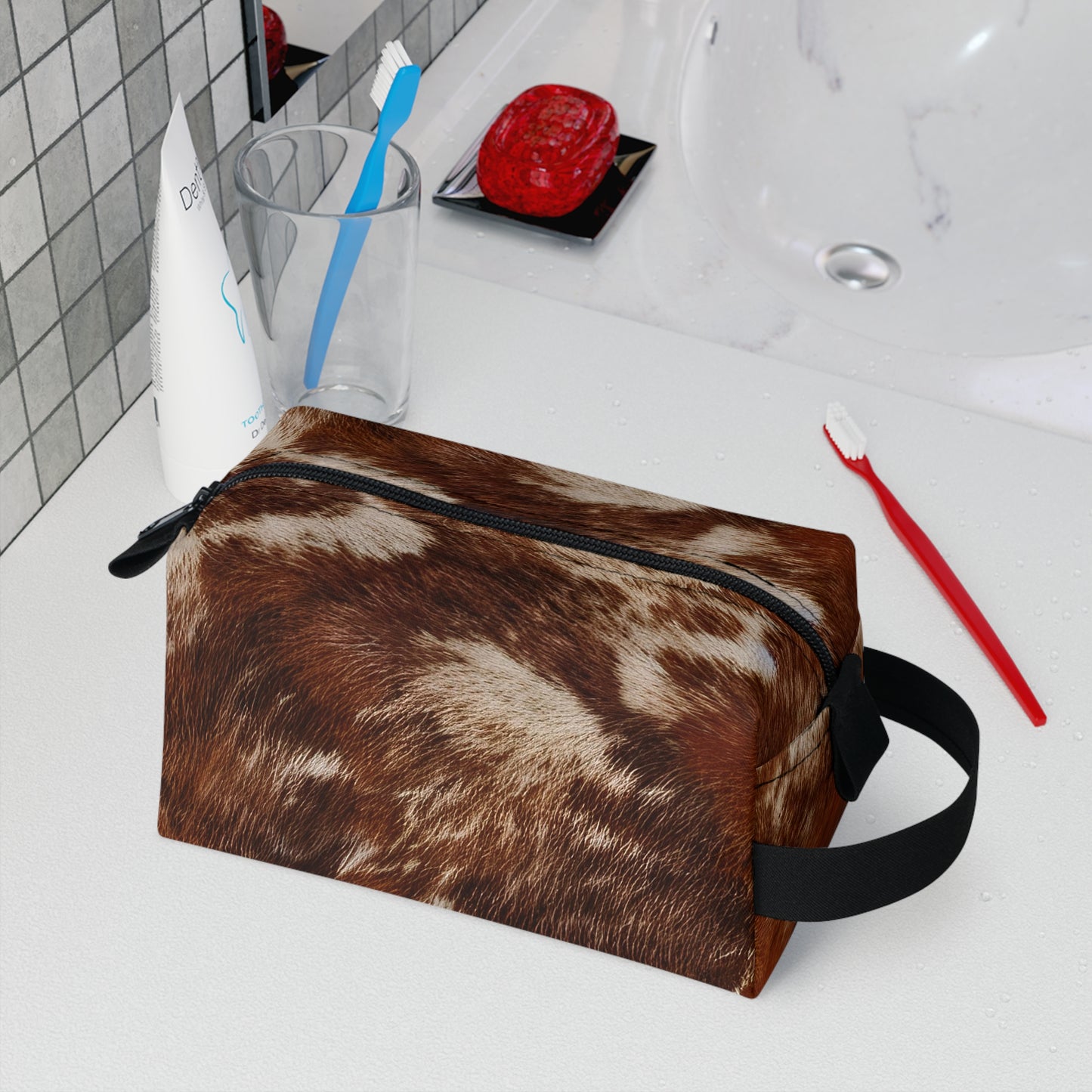 Cowhide Toiletry Bag | Rustic & Water-Resistant Organizer | Perfect for Camping, Travel, College