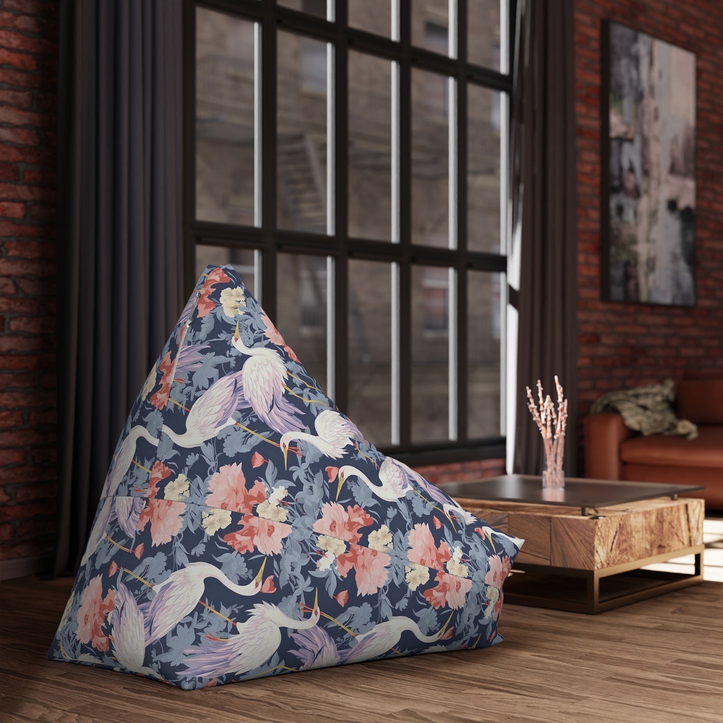 Chinoiserie Bean Bag Chair Cover - Elegant Oriental-Inspired Polyester Slipcover with Secure Zip - Fits Various Sizes