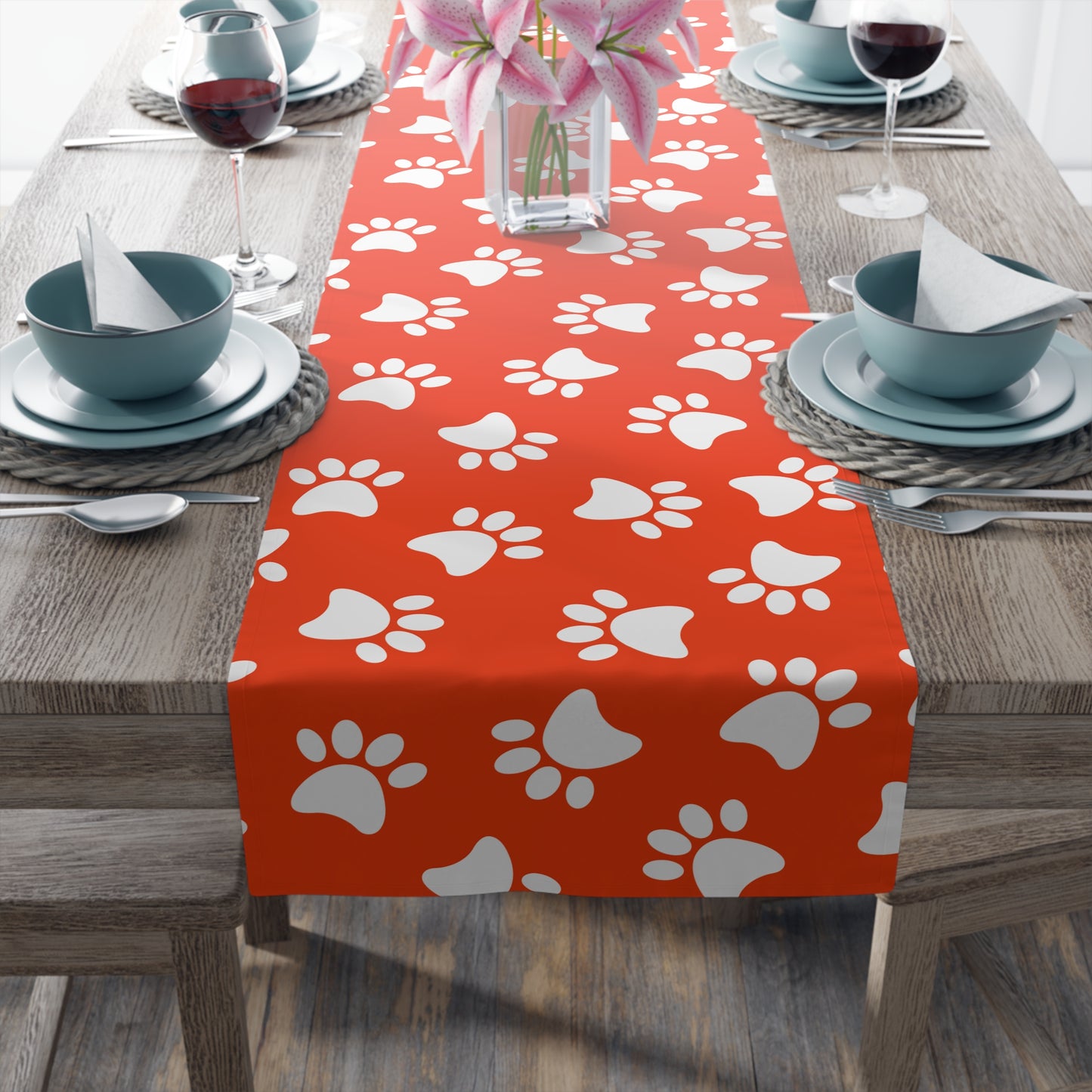 Paw Print Table Runner - Cozy Pet-Themed Decor, Cotton Twill or Polyester - Perfect for Animal Lovers