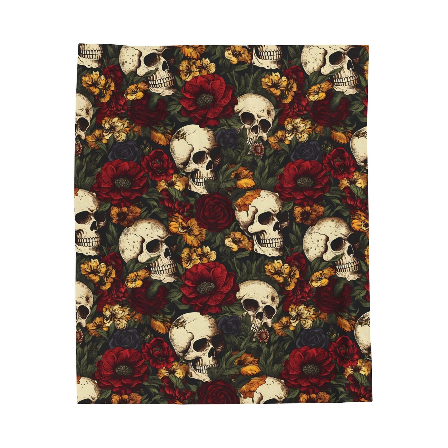 Skull Print Velveteen Plush Blanket | Soft, Edgy, Luxurious and Comforting | Available in Multiple Sizes