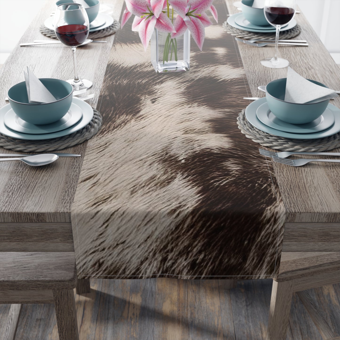 Cowhide Print Table Runner - Rustic Elegance, Cotton Twill or Polyester - Perfect for Western & Luxurious Home Decor