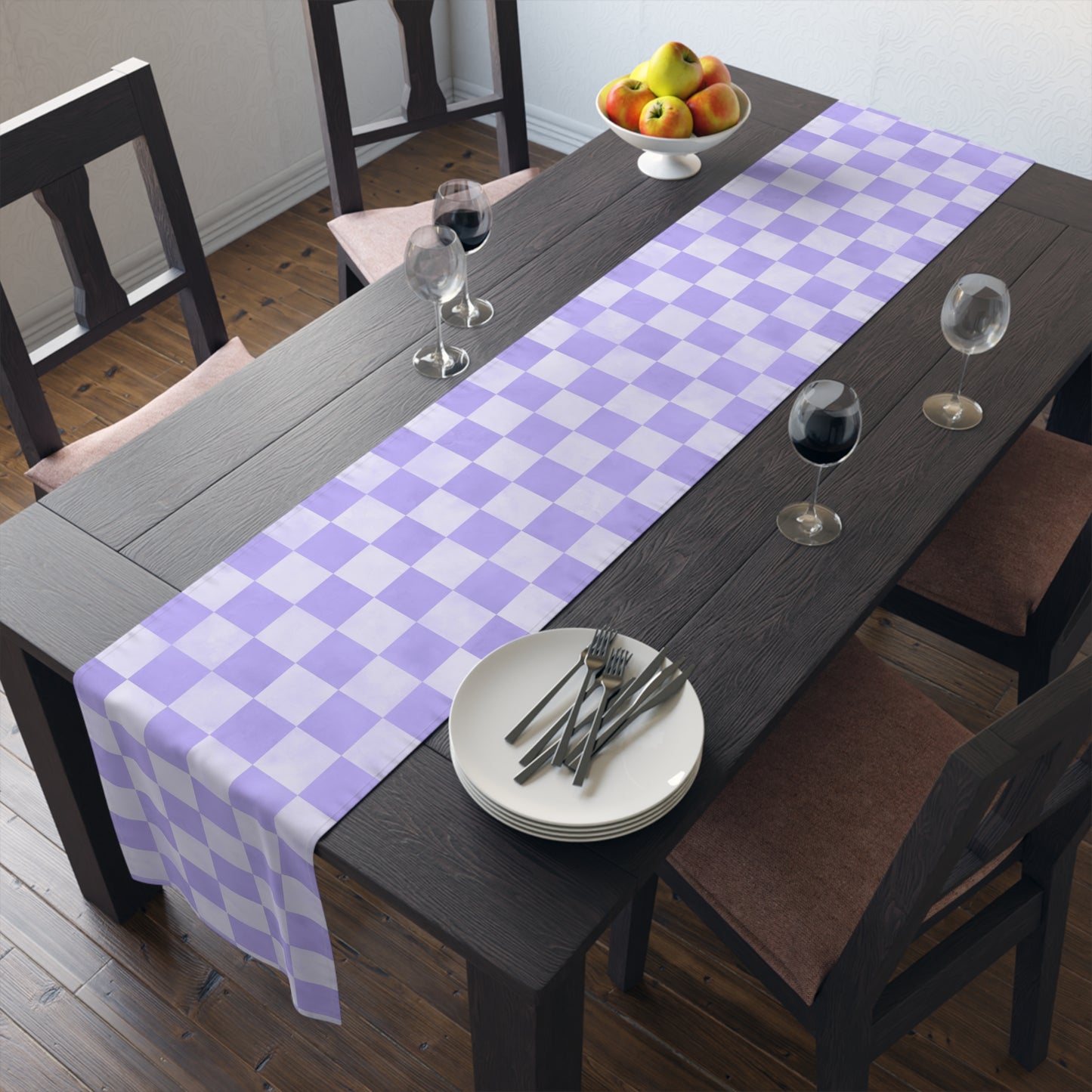 Pastel Checkered Table Runner - Soothing Playfulness, Cotton Twill or Polyester - Perfect for Refreshing & Modern Home Decor