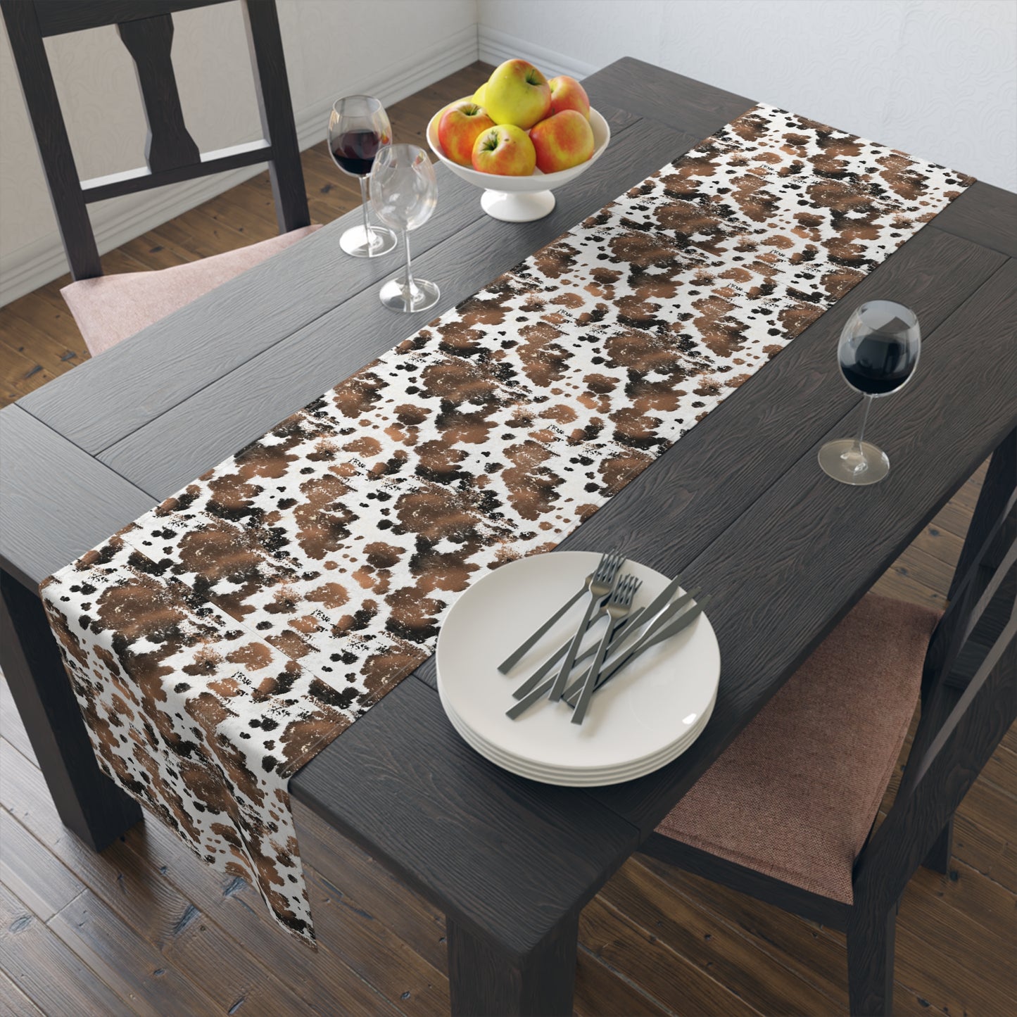 Cowhide Print Table Runner - Rustic Elegance, Cotton Twill or Polyester - Perfect for Western & Luxurious Home Decor