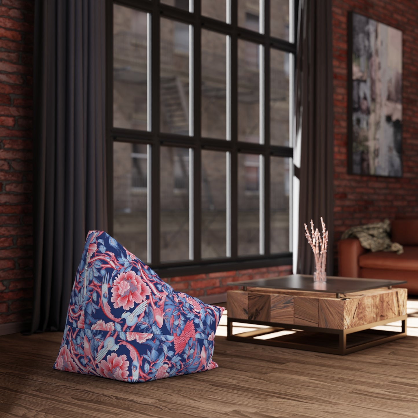 Chinoiserie Bean Bag Chair Cover - Elegant Oriental-Inspired Polyester Slipcover with Secure Zip - Fits Various Sizes