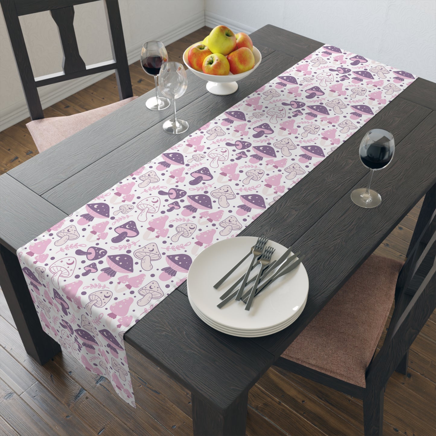 Mushroom Print Table Runner - Nature Vibes in Cotton Twill or Polyester - Perfect for Nature-Inspired Home Decor