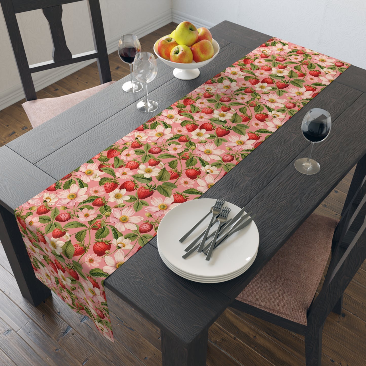 Strawberry Print Table Runner - Sweet Charm, Cotton Twill or Polyester - Perfect for Summer & Whimsical Home Decor