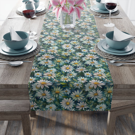 Daisy Print Table Runner - Fresh and Simple, Cotton Twill or Polyester - Perfect for Light & Airy Home Decor