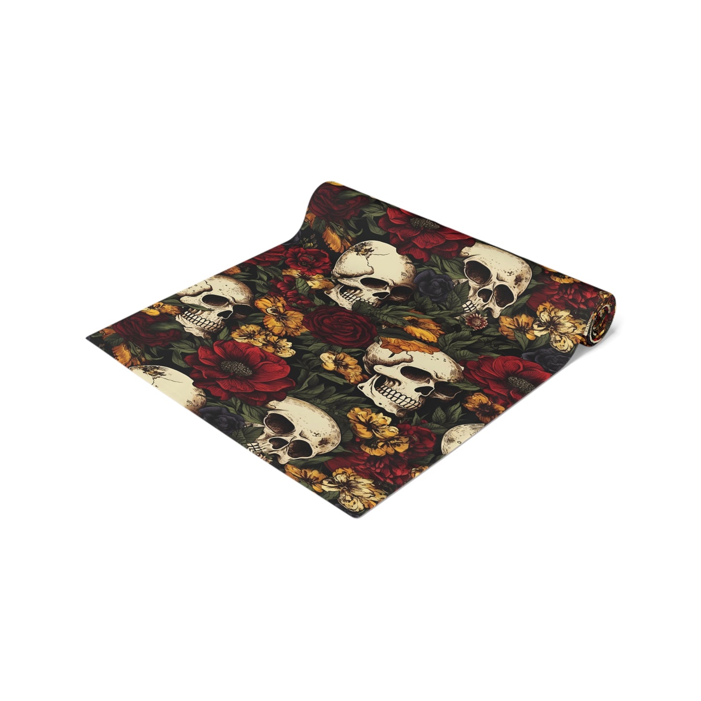 Skull Print Table Runner - Bold Cotton Twill or Sleek Polyester - Ideal for Gothic & Edgy Home Decor