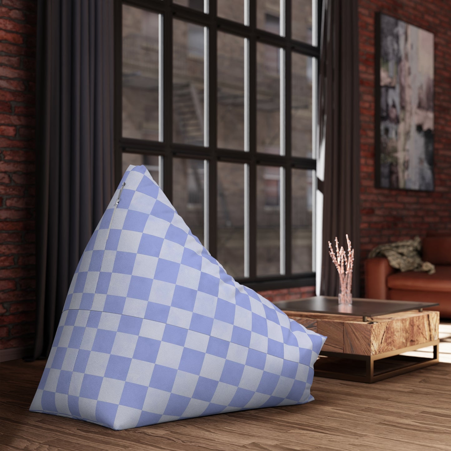 Pastel Checkers Bean Bag Chair Cover - Soft-Touch Polyester Slipcover with Secure Zip