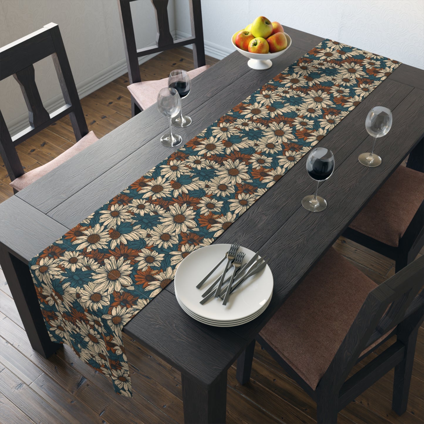 Daisy Print Table Runner - Fresh and Simple, Cotton Twill or Polyester - Perfect for Light & Airy Home Decor
