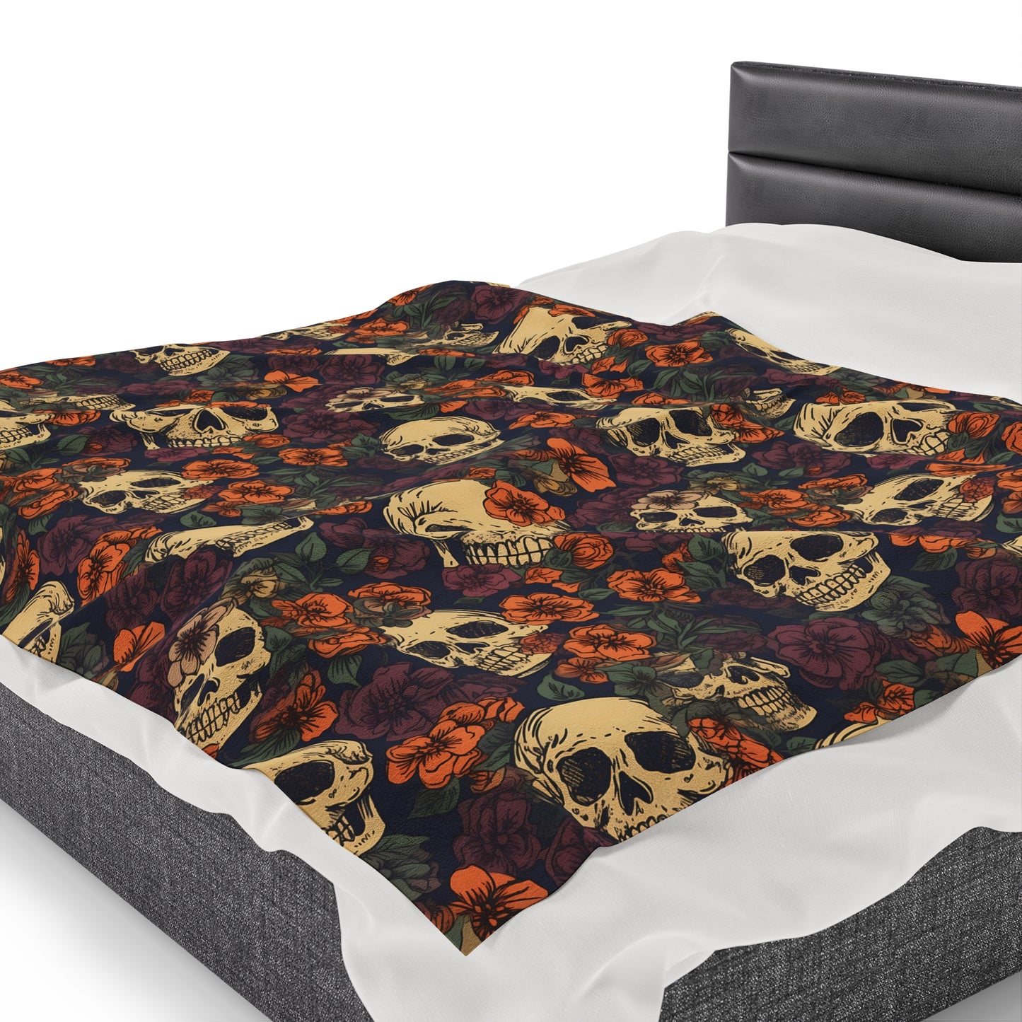 Skull Print Velveteen Plush Blanket | Soft, Edgy, Luxurious and Comforting | Available in Multiple Sizes