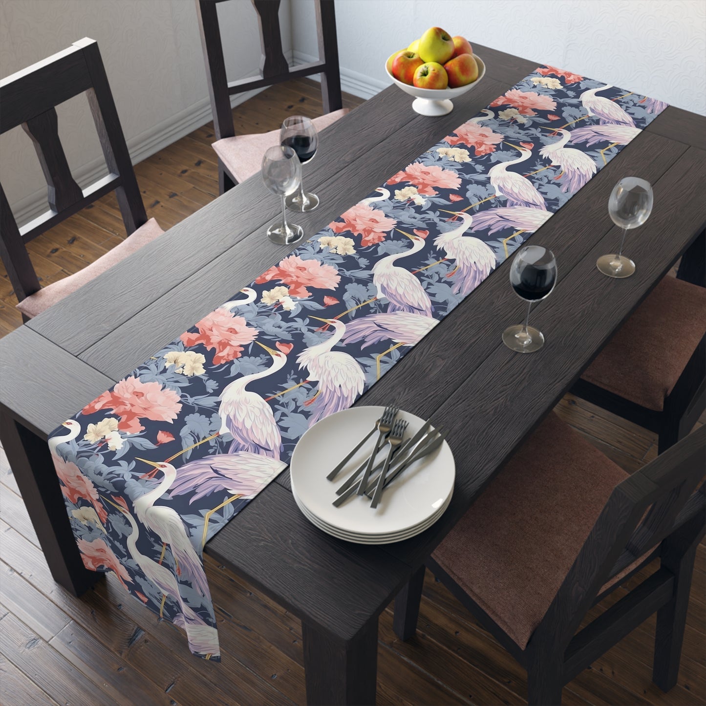 Chinoiserie Print Table Runner - Elegant Asian-Inspired Elegance, Cotton Twill or Polyester - Perfect for Cultural Home Decor