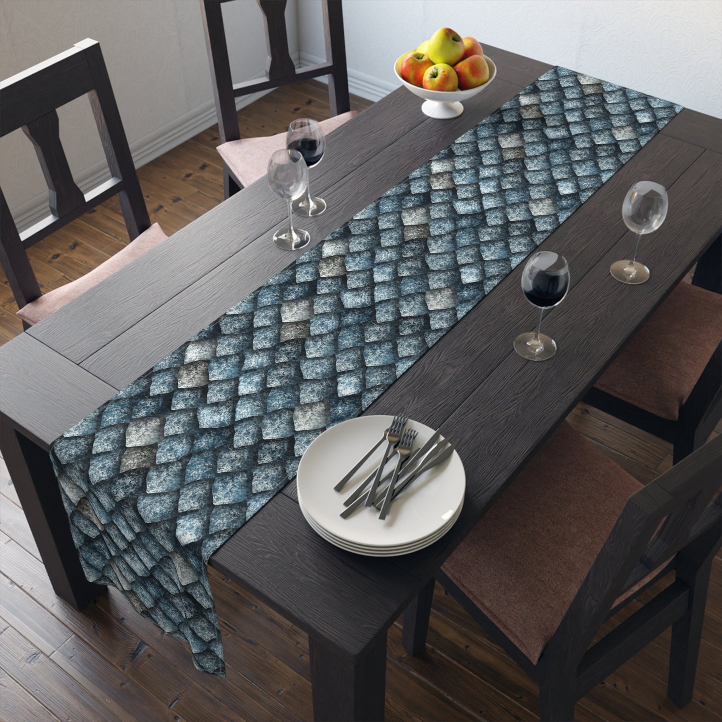 Dragon Scale Print Table Runner - Majestic Fantasy, Cotton Twill or Polyester - Perfect for Epic & Mythical Home Decor