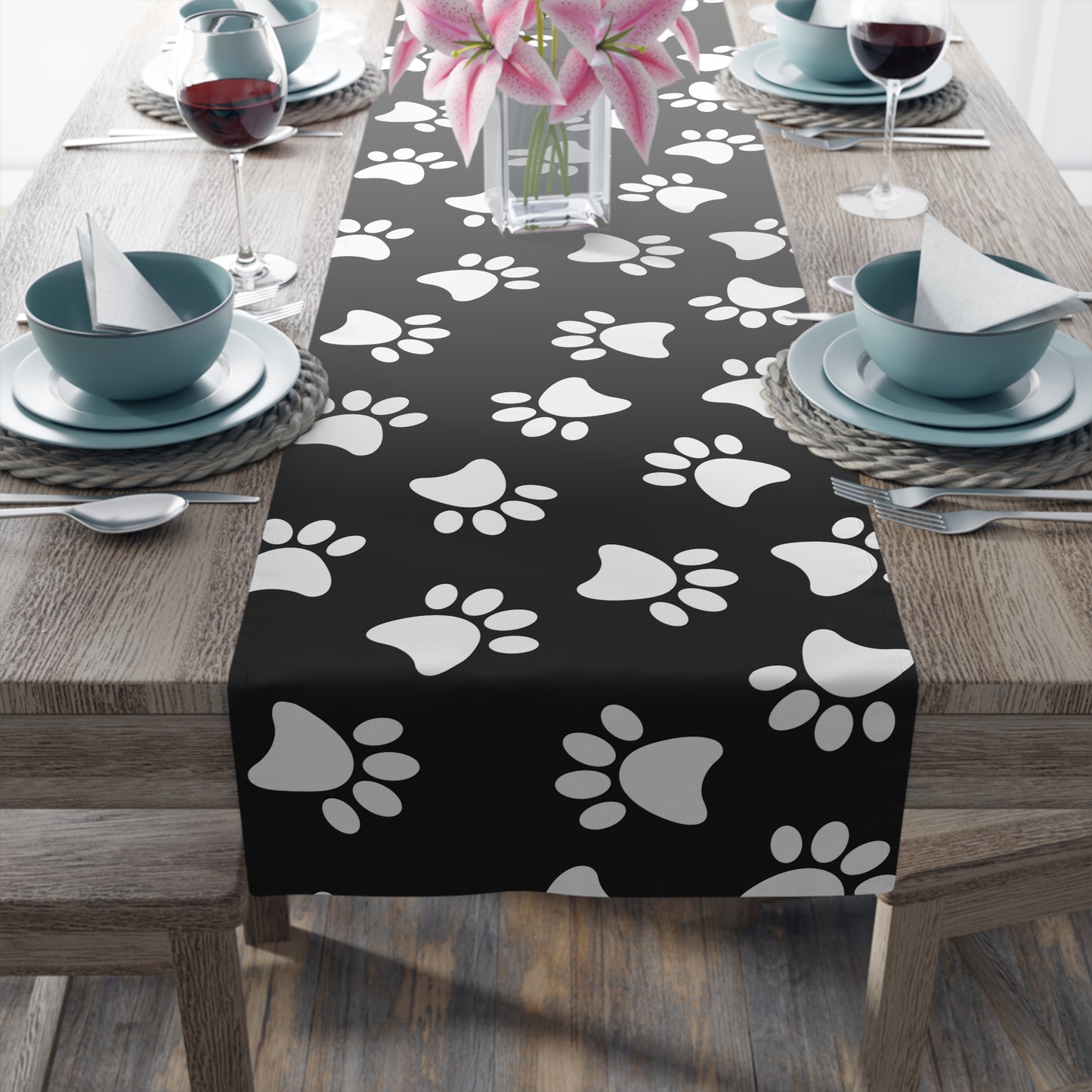 Paw Print Table Runner - Cozy Pet-Themed Decor, Cotton Twill or Polyester - Perfect for Animal Lovers