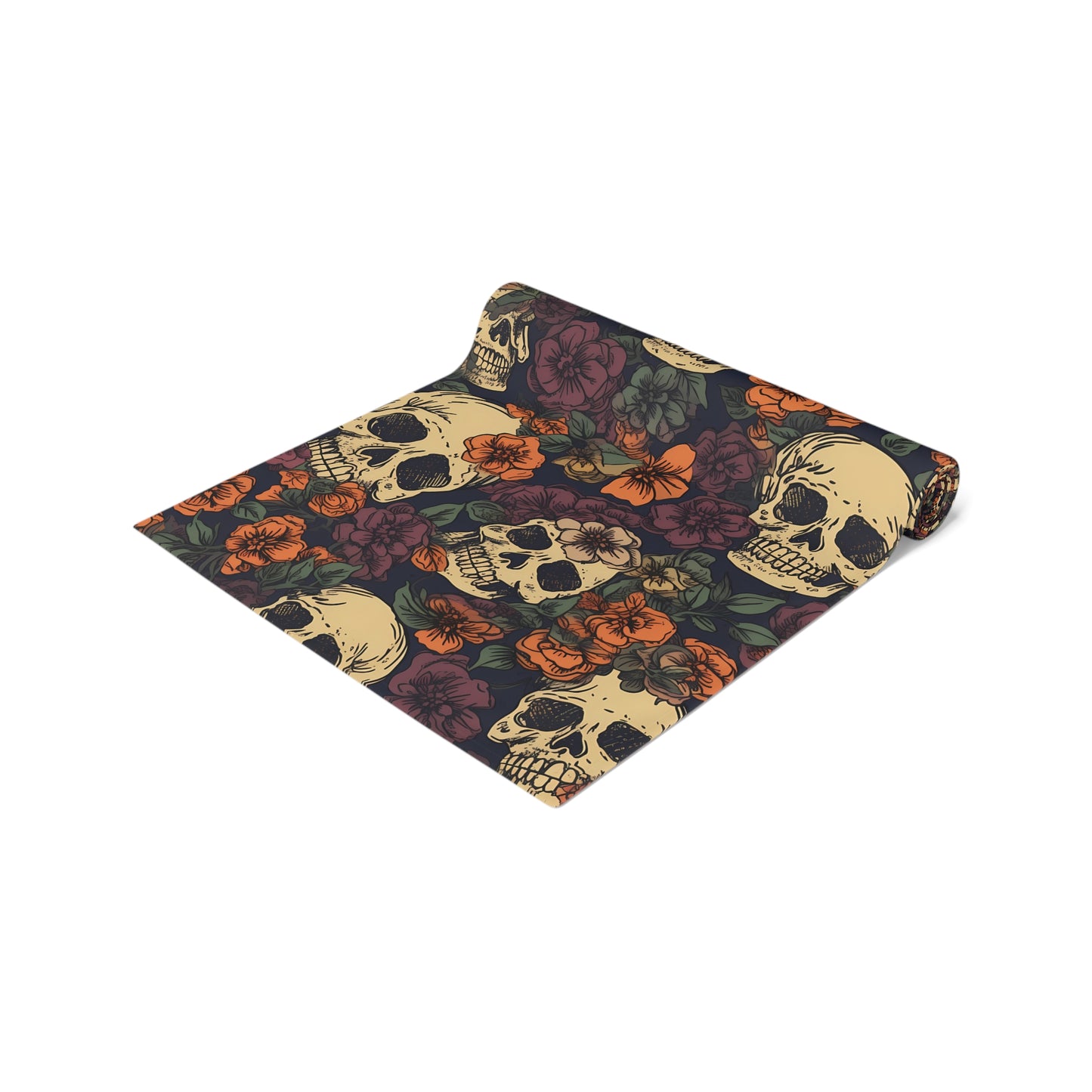 Skull Print Table Runner - Bold Cotton Twill or Sleek Polyester - Ideal for Gothic & Edgy Home Decor