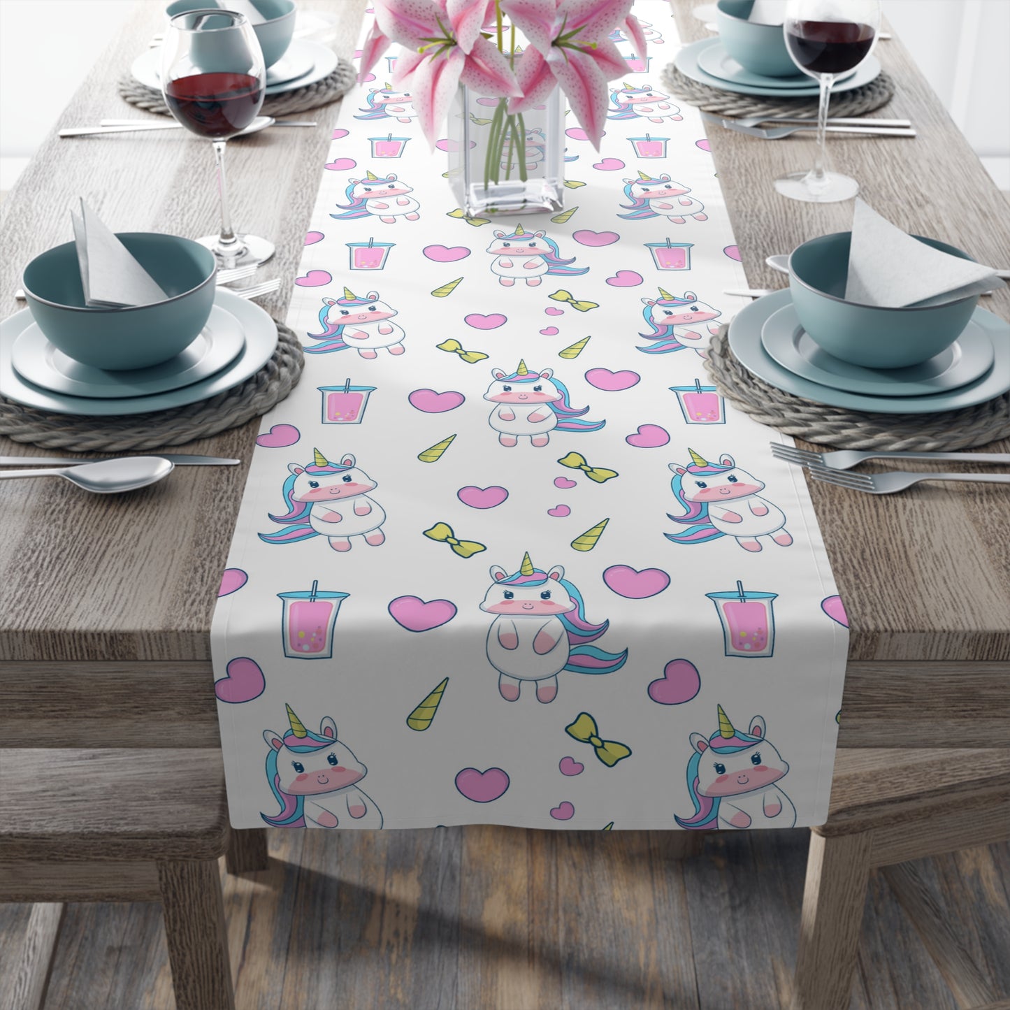 Unicorn Print Table Runner - Magical Elegance, Cotton Twill or Polyester - Perfect for Whimsical & Fantasy Home Decor