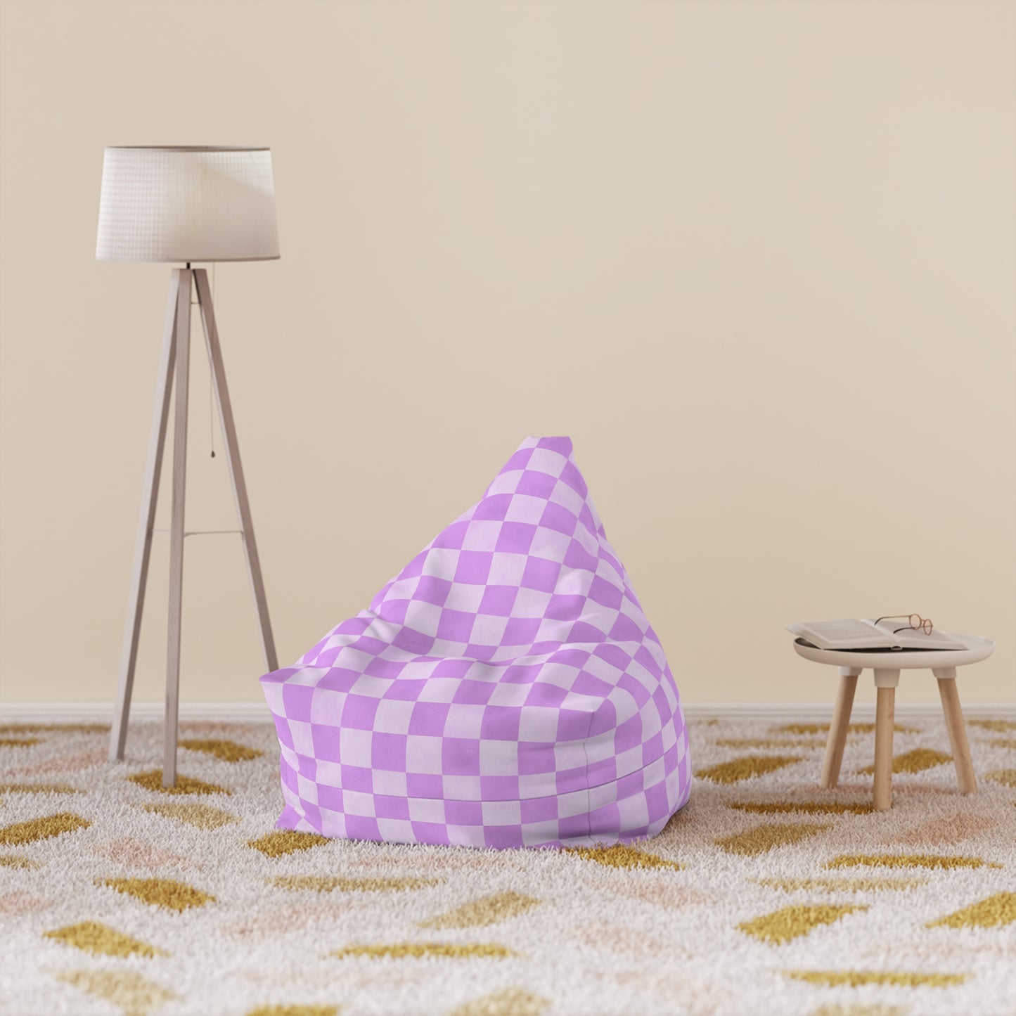 Pastel Checkers Bean Bag Chair Cover - Soft-Touch Polyester Slipcover with Secure Zip