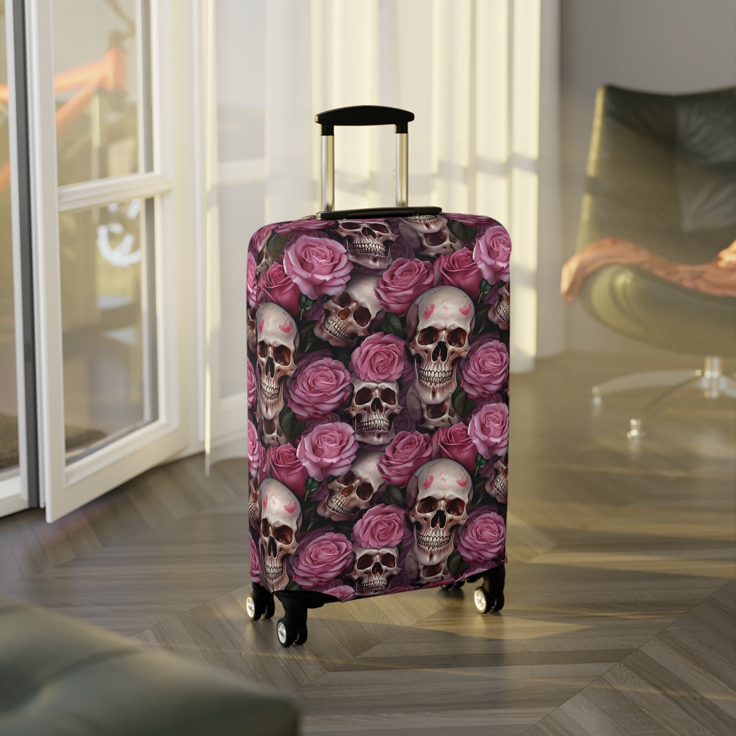 Floral Skull Luggage Cover - Stylish Skull Suitcase Cover