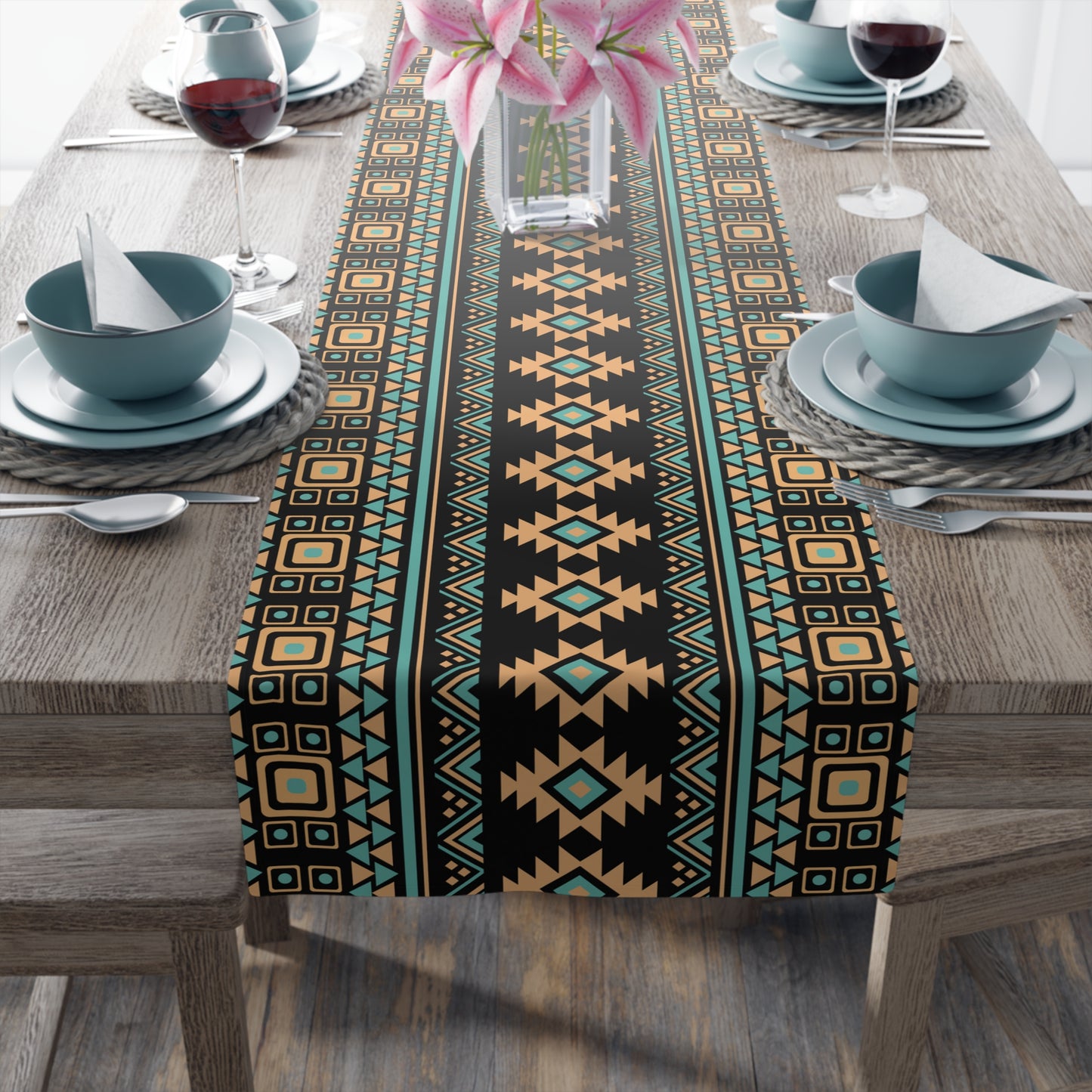 Aztec-Inspired Table Runner - Bold Patterns, Cotton Twill or Polyester - Ideal for Home Decor & Unique Gifts