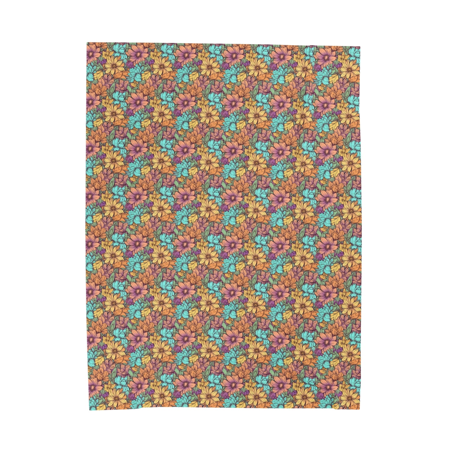 Boho Floral Velveteen Plush Blanket | Soft, Artistic, Luxurious and Comforting | Available in Multiple Sizes