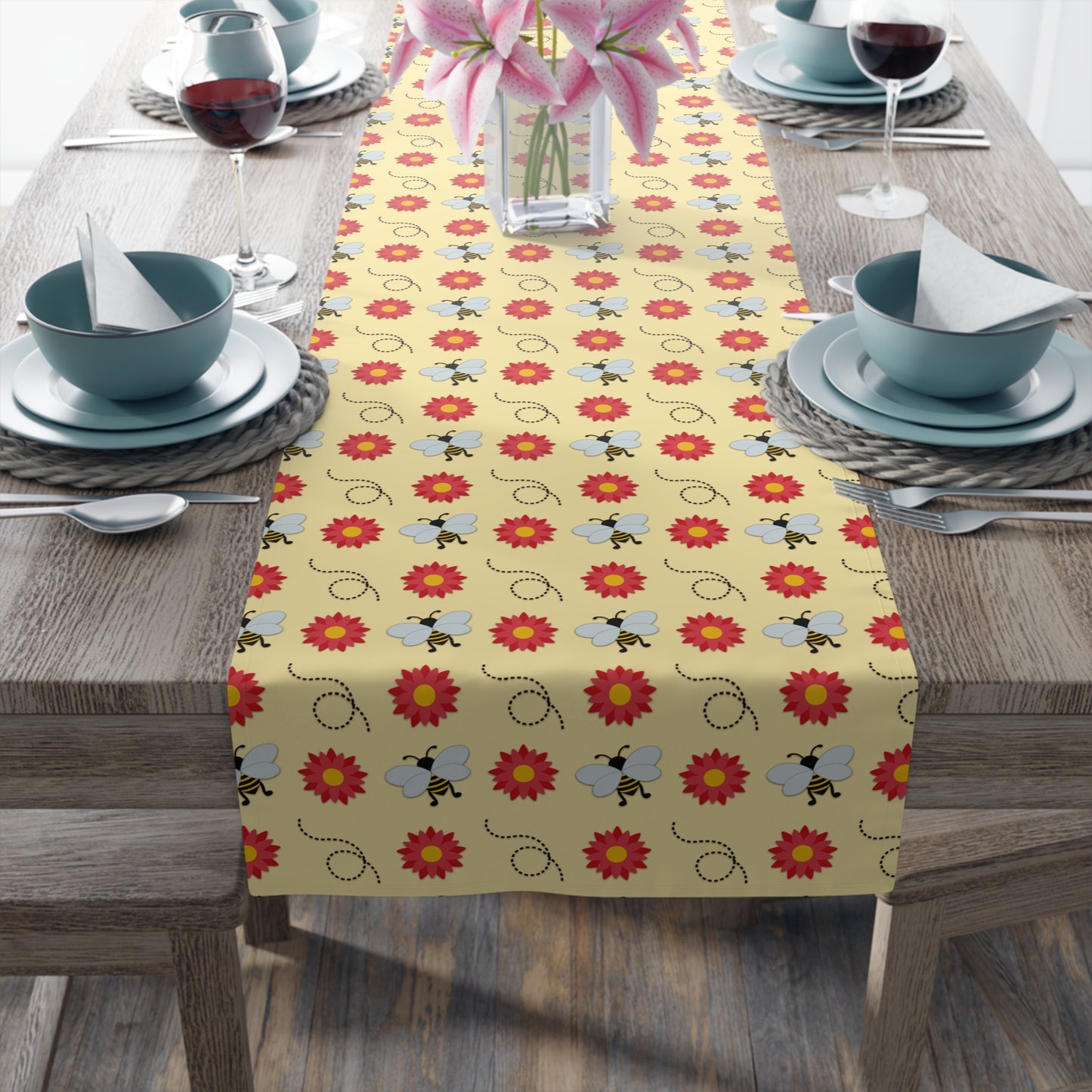 Honey Bee Print Table Runner - Buzzing with Charm - Perfect for Nature Lovers Homes