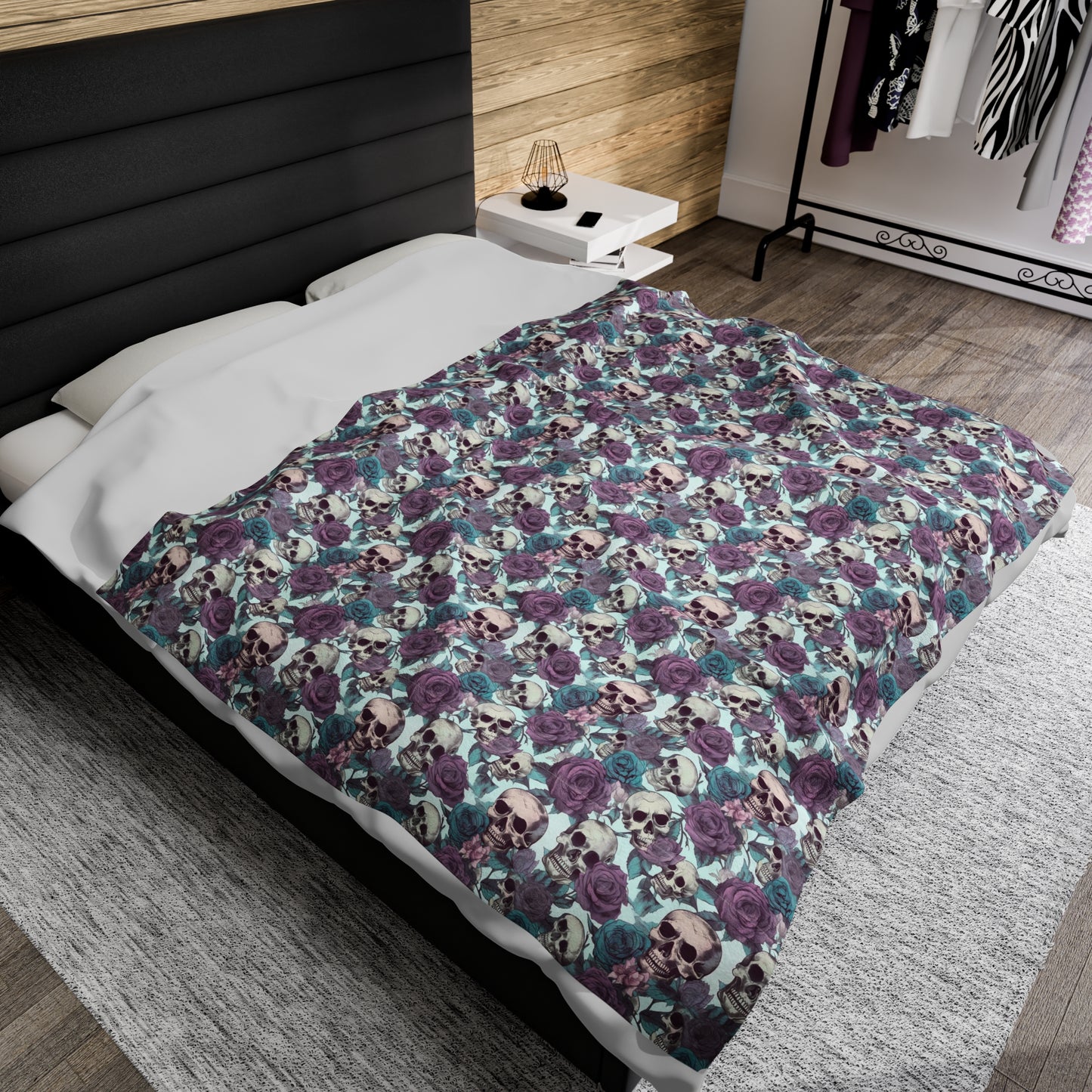 Skull Print Velveteen Plush Blanket | Soft, Edgy, Luxurious and Comforting | Available in Multiple Sizes