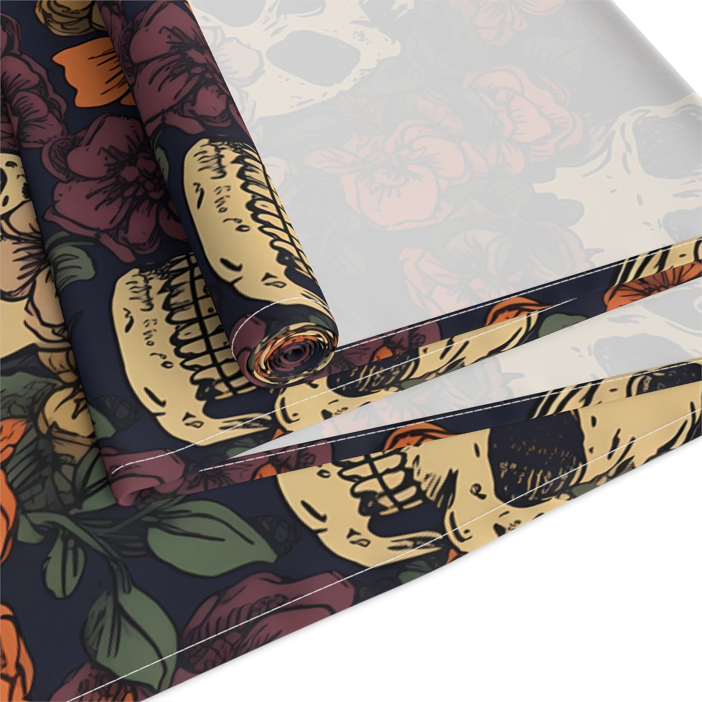 Skull Print Table Runner - Bold Cotton Twill or Sleek Polyester - Ideal for Gothic & Edgy Home Decor