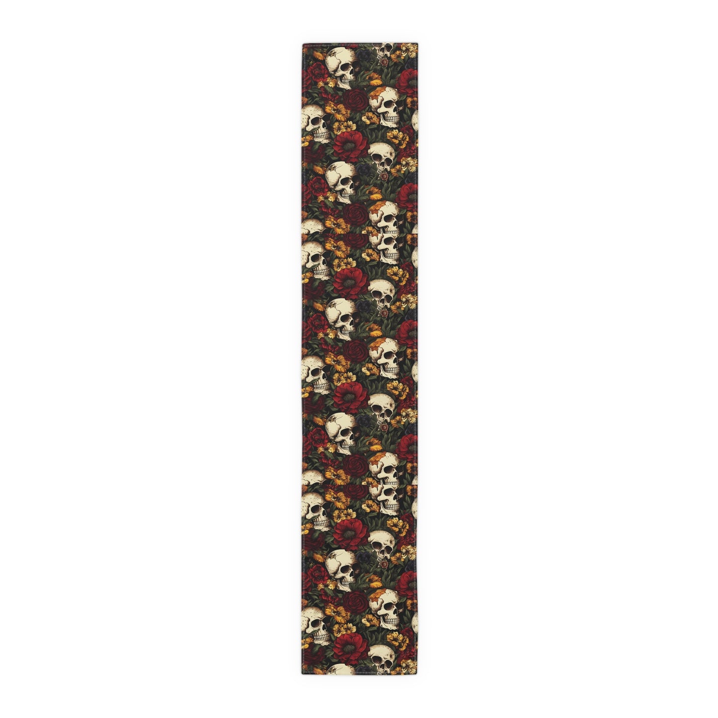 Skull Print Table Runner - Bold Cotton Twill or Sleek Polyester - Ideal for Gothic & Edgy Home Decor