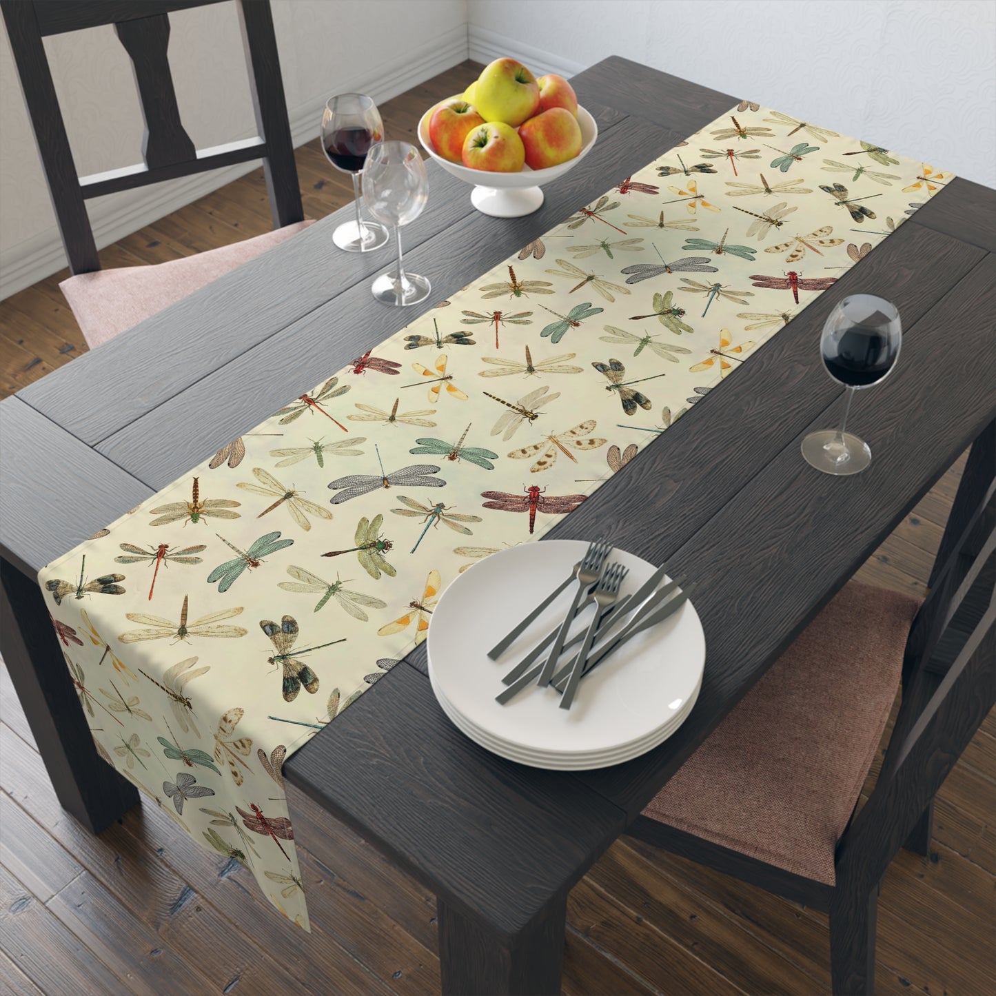 Dragonfly Print Table Runner - Elegant Whimsy, Cotton Twill or Polyester - Perfect for Nature-Inspired Home Decor