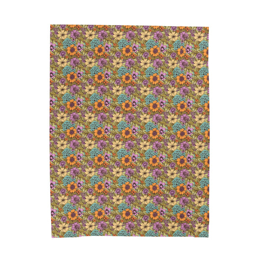 Boho Floral Velveteen Plush Blanket | Soft, Artistic, Luxurious and Comforting | Available in Multiple Sizes