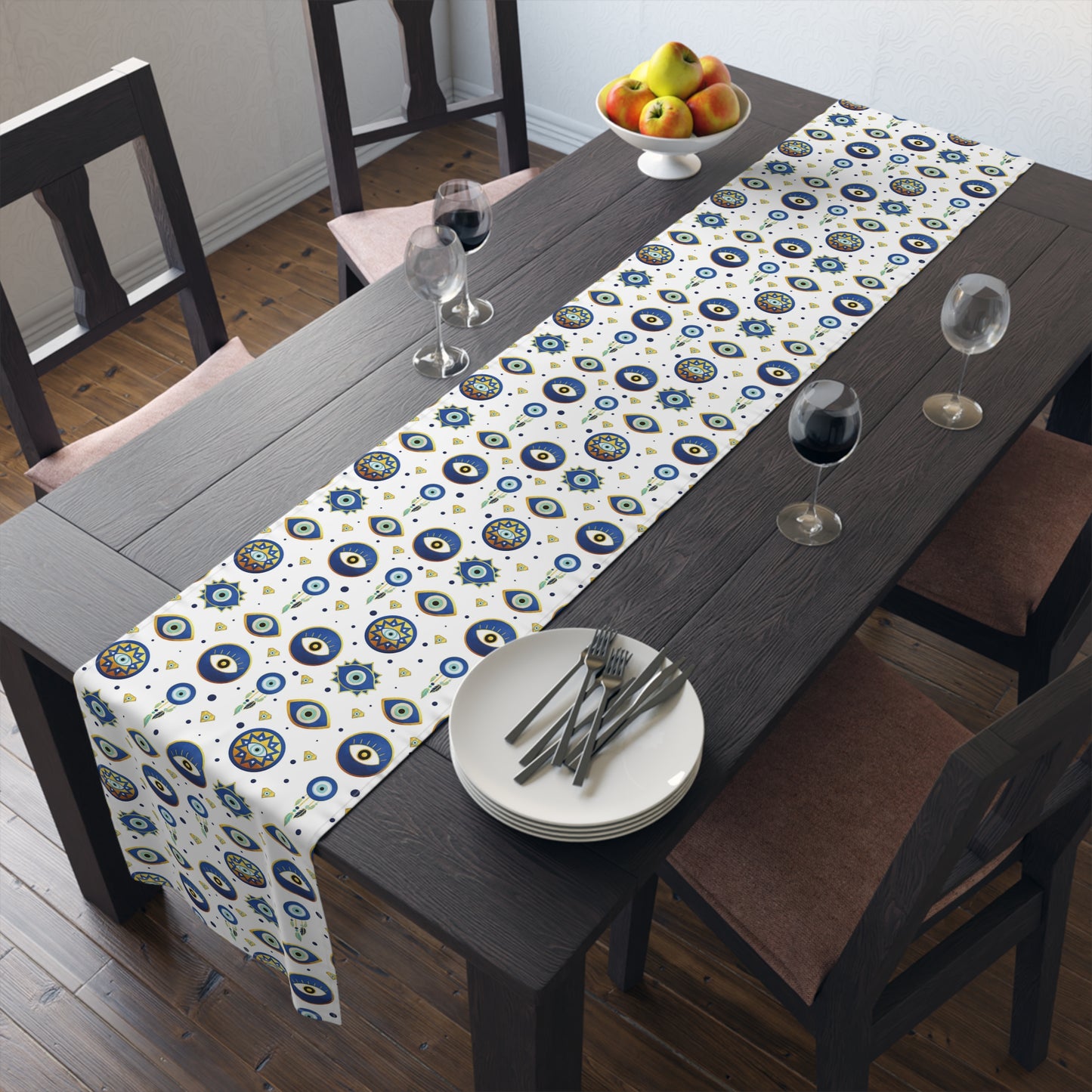 Evil Eye Print Table Runner - Mystical Protection in Cotton Twill or Polyester - Perfect for Spiritual Home Decor