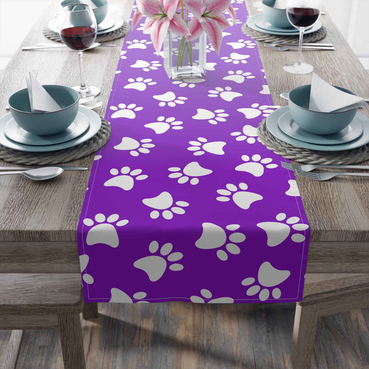 Paw Print Table Runner - Cozy Pet-Themed Decor, Cotton Twill or Polyester - Perfect for Animal Lovers