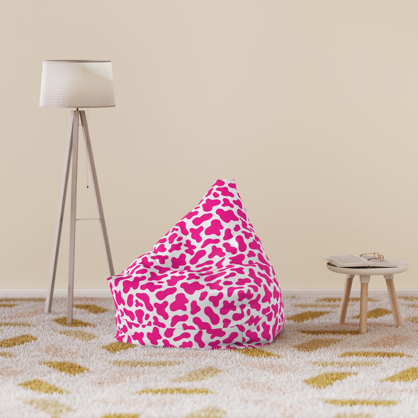 Cow Print Bean Bag Chair Cover - Durable Polyester, Locking Zipper, 2 Sizes