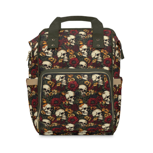 Skull Print Diaper Backpack - Multifunctional & Durable Baby Bag for Stylish Parents, Spacious & Organized Nappy Bag