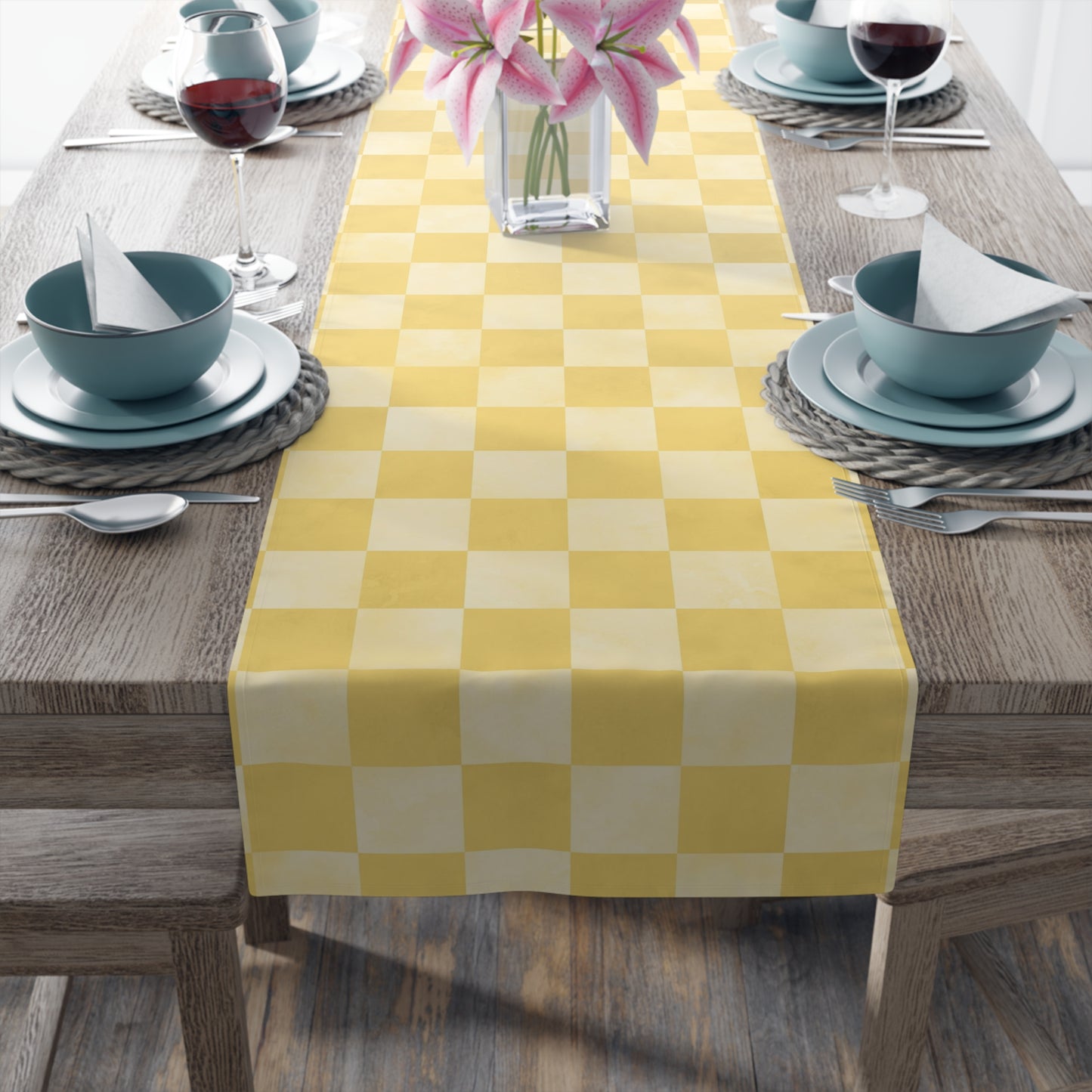 Pastel Checkered Table Runner - Soothing Playfulness, Cotton Twill or Polyester - Perfect for Refreshing & Modern Home Decor