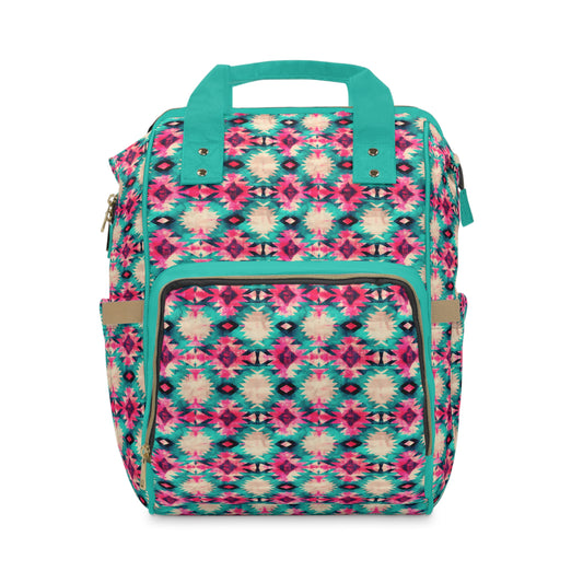 Boho-Chic Aztec Diaper Backpack - Multifunctional & Durable Nylon Changing Bag with Tribal Patterns, Spacious & Organized for Modern Parents