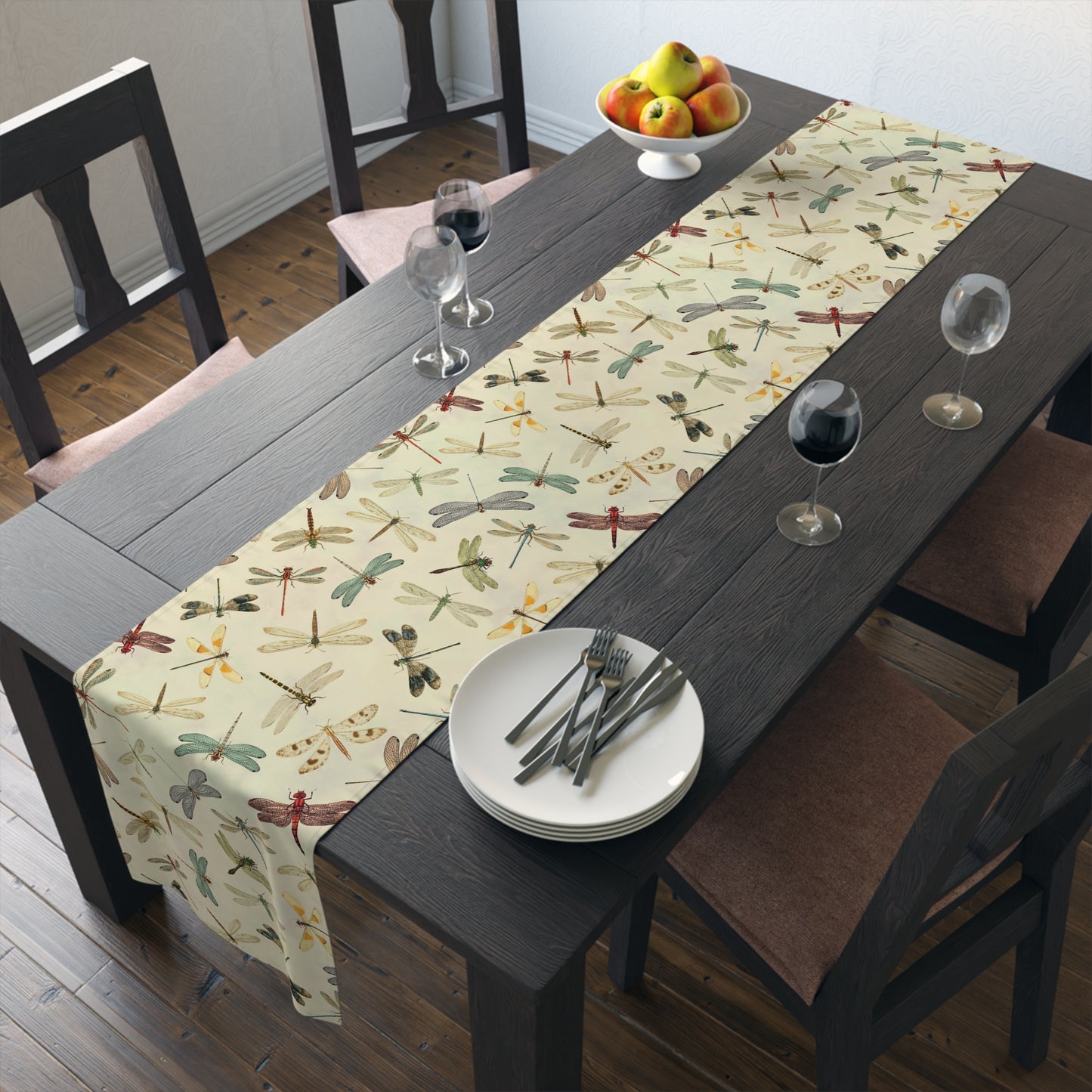 Dragonfly Print Table Runner - Elegant Whimsy, Cotton Twill or Polyester - Perfect for Nature-Inspired Home Decor