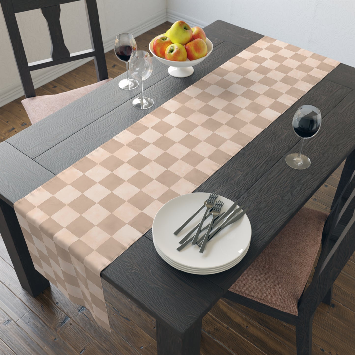 Pastel Checkered Table Runner - Soothing Playfulness, Cotton Twill or Polyester - Perfect for Refreshing & Modern Home Decor