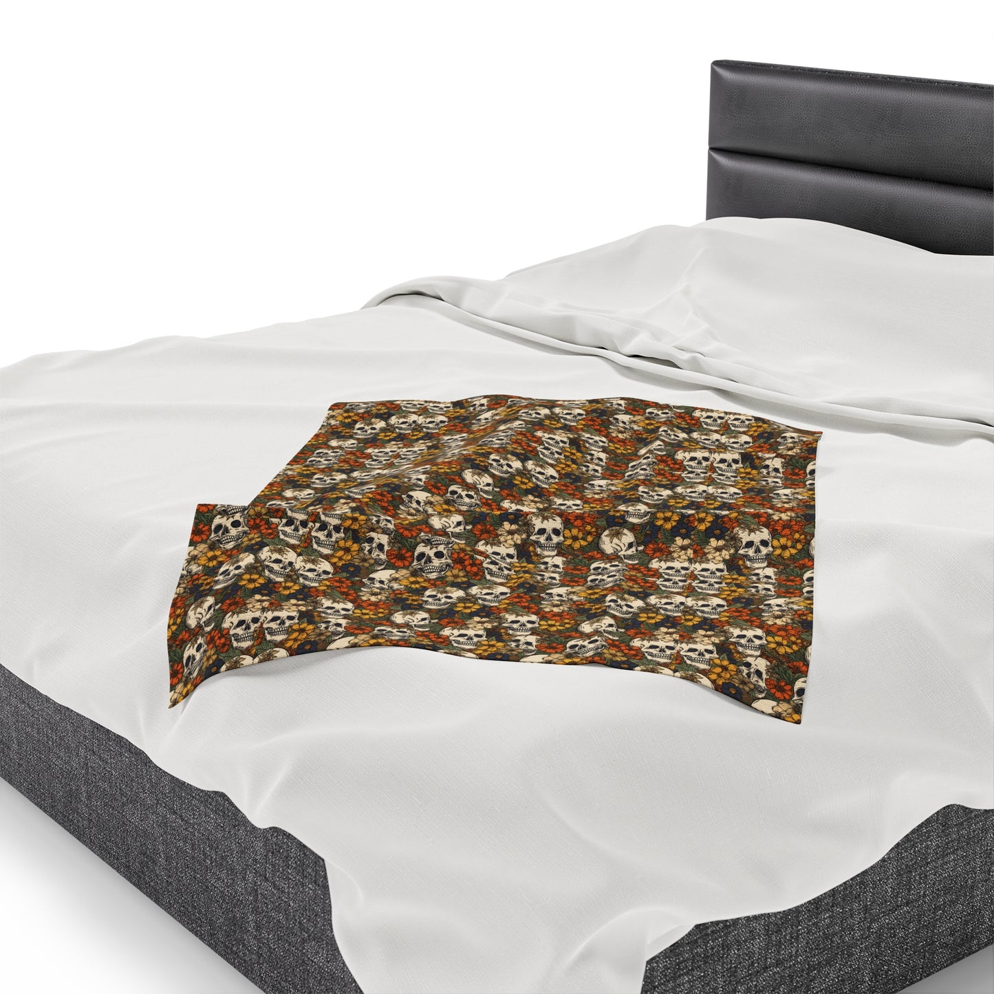 Skull Print Velveteen Plush Blanket | Soft, Edgy, Luxurious and Comforting | Available in Multiple Sizes