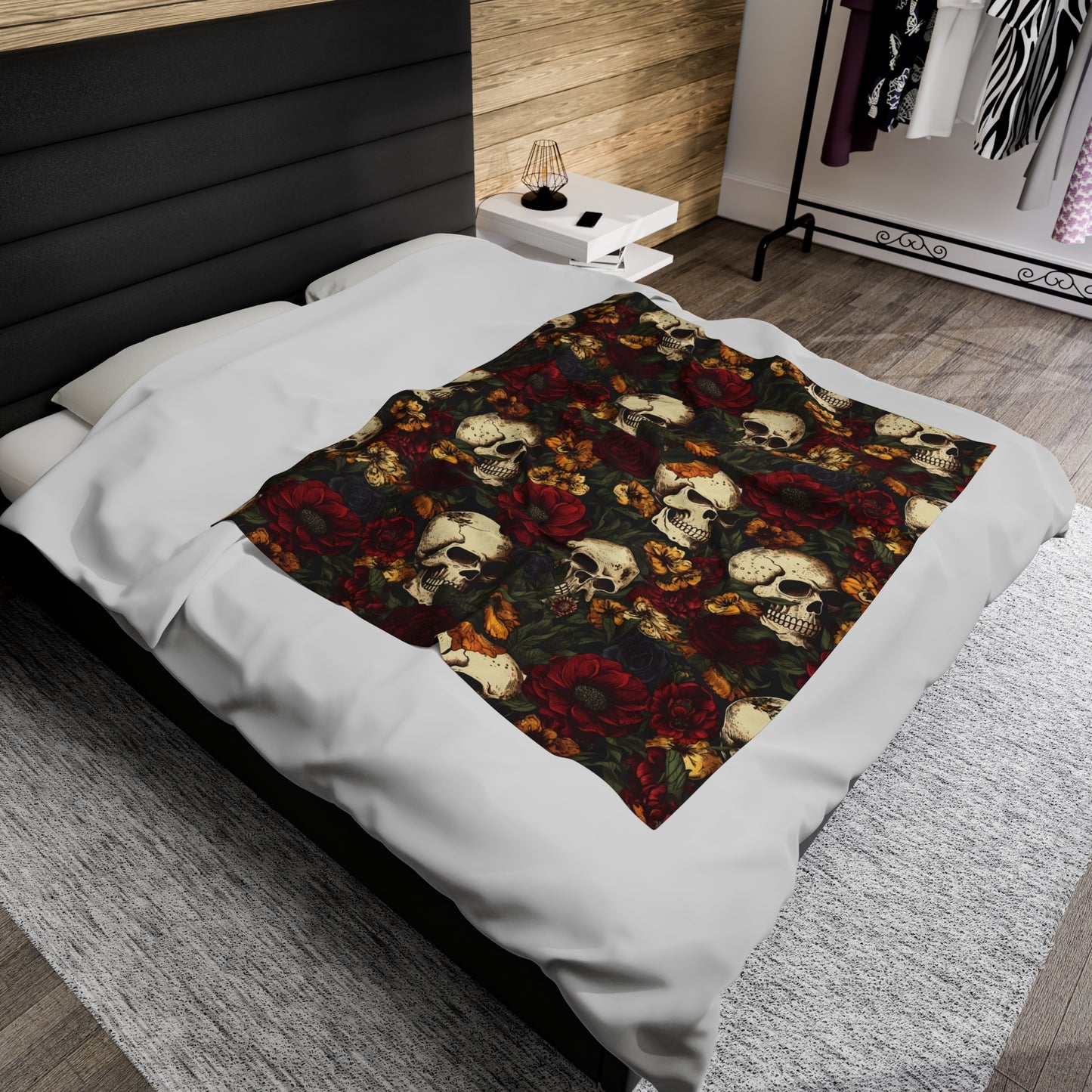 Skull Print Velveteen Plush Blanket | Soft, Edgy, Luxurious and Comforting | Available in Multiple Sizes