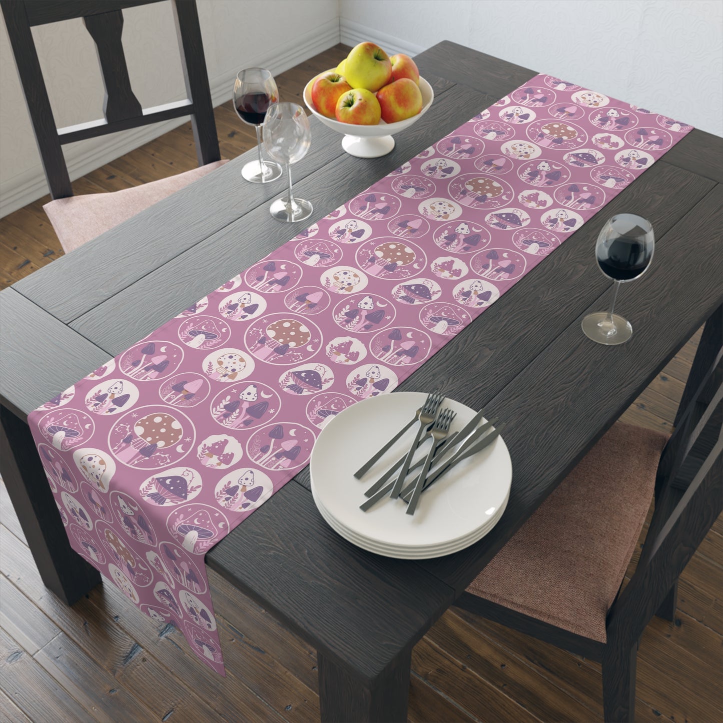 Mushroom Print Table Runner - Nature Vibes in Cotton Twill or Polyester - Perfect for Nature-Inspired Home Decor