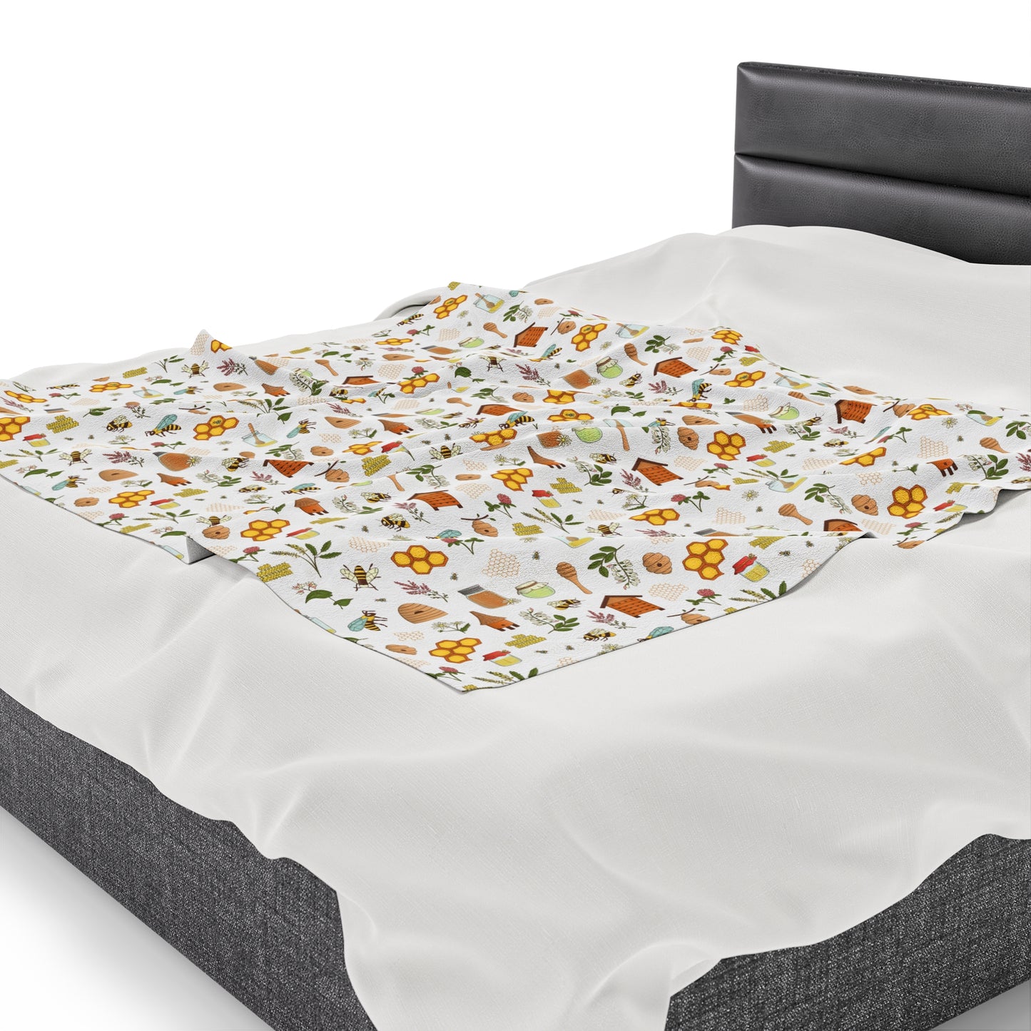Honey Bee Velveteen Plush Blanket | Soft, Nature-Inspired, Luxurious and Comforting | Available in Multiple Sizes