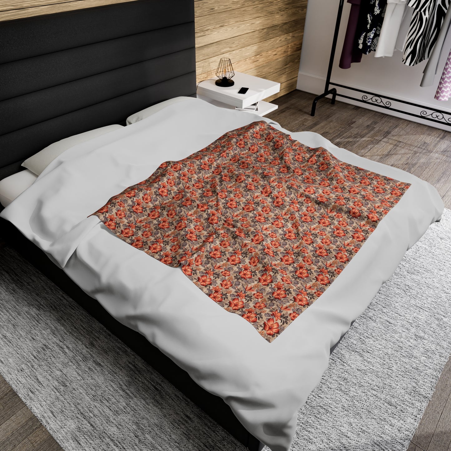 Boho Floral Velveteen Plush Blanket | Soft, Artistic, Luxurious and Comforting | Available in Multiple Sizes
