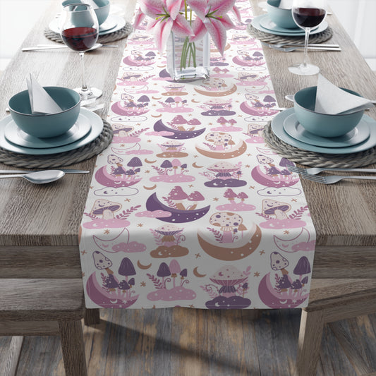 Mushroom Print Table Runner - Nature Vibes in Cotton Twill or Polyester - Perfect for Nature-Inspired Home Decor
