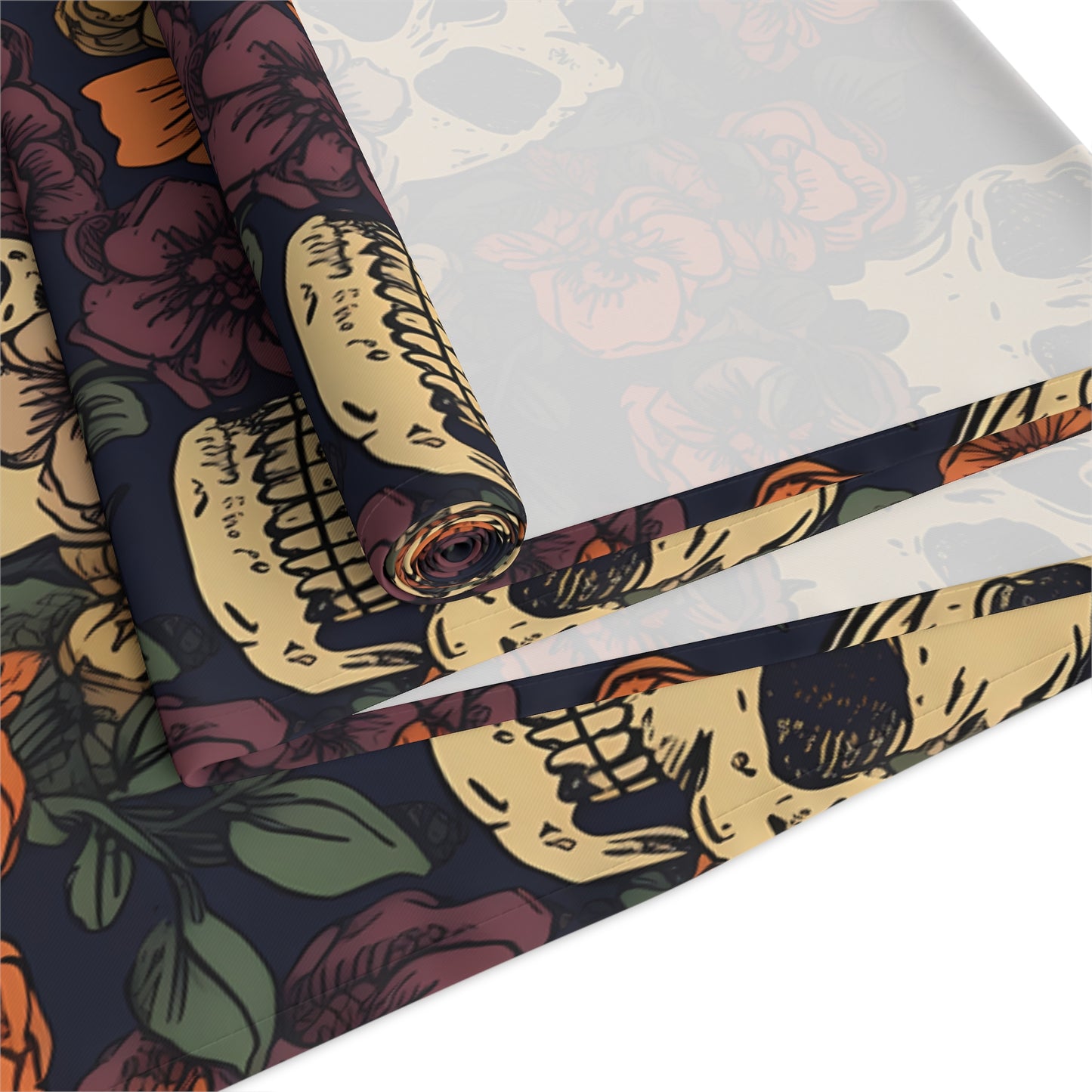 Skull Print Table Runner - Bold Cotton Twill or Sleek Polyester - Ideal for Gothic & Edgy Home Decor