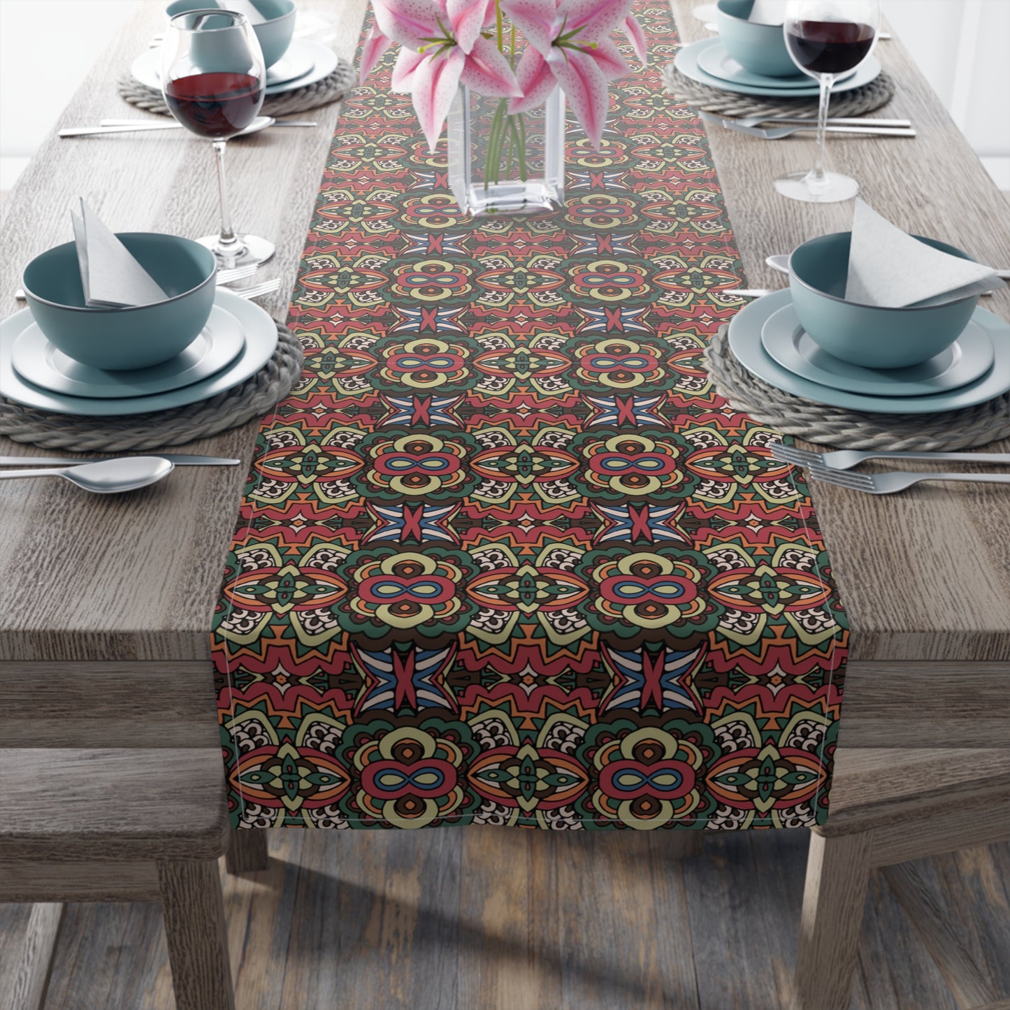 Mandala Print Table Runner - Intricate Patterns, Cotton Twill or Polyester - Ideal for Decorative Home Accents