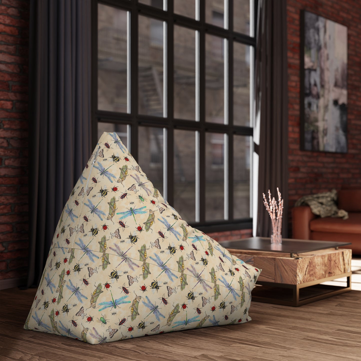 Insect Print Bean Bag Chair Cover - Educational Polyester Slipcover with Secure Zip