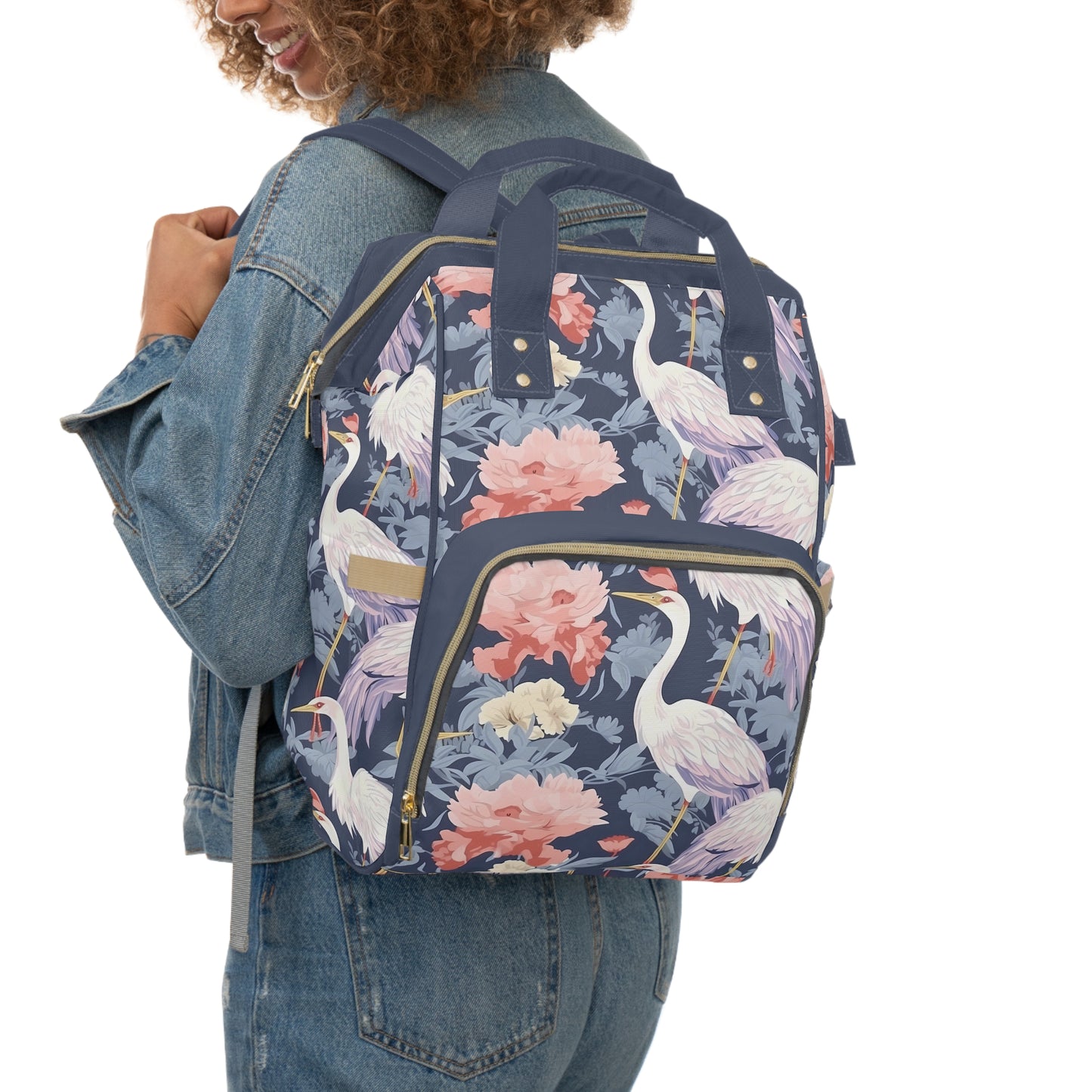 Chinoiserie Diaper Backpack - Elegant & Practical Baby Bag with Traditional Asian Motifs, Perfect for Stylish Parents