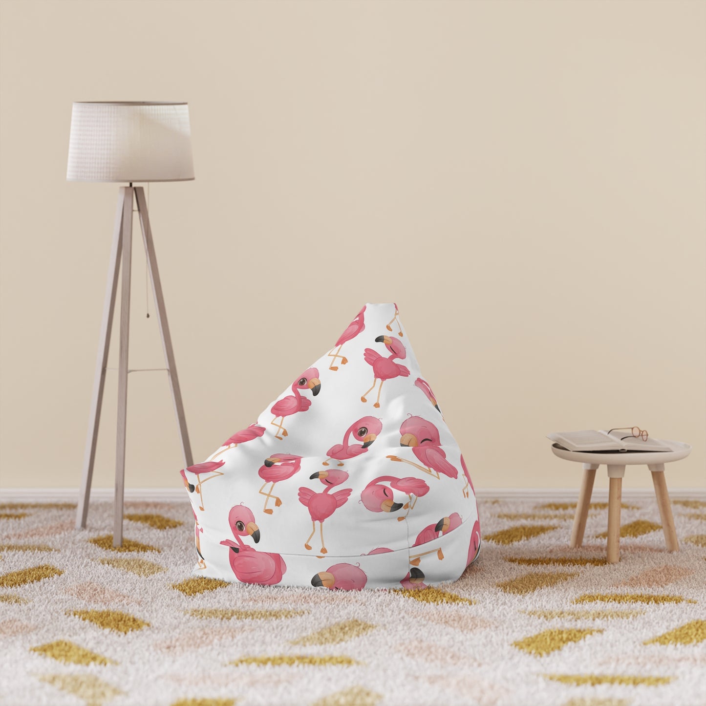 Flamingo Bean Bag Chair Cover - Tropical Elegance Polyester Slipcover with Secure Zip